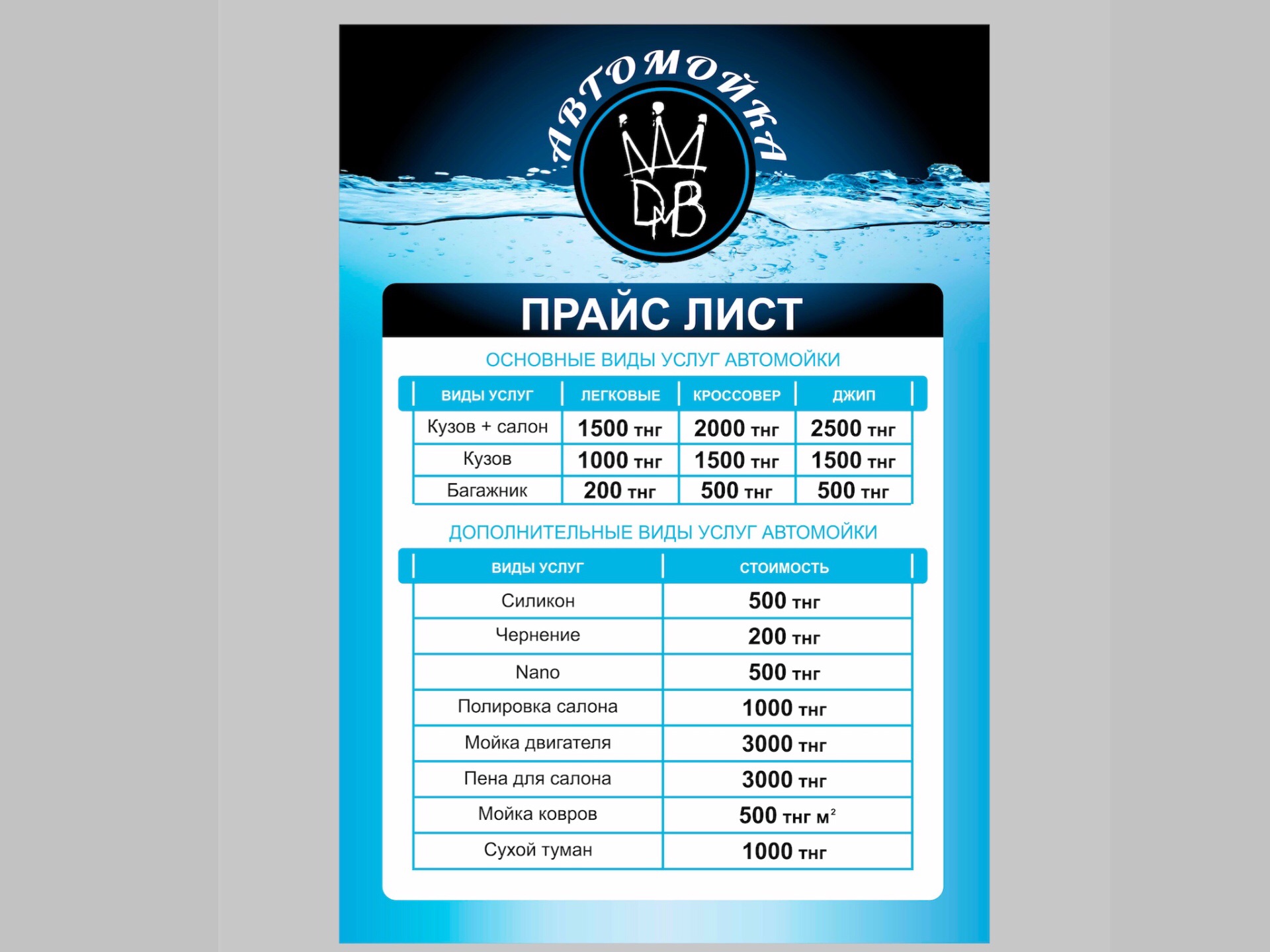 Дизайн прайс-лист