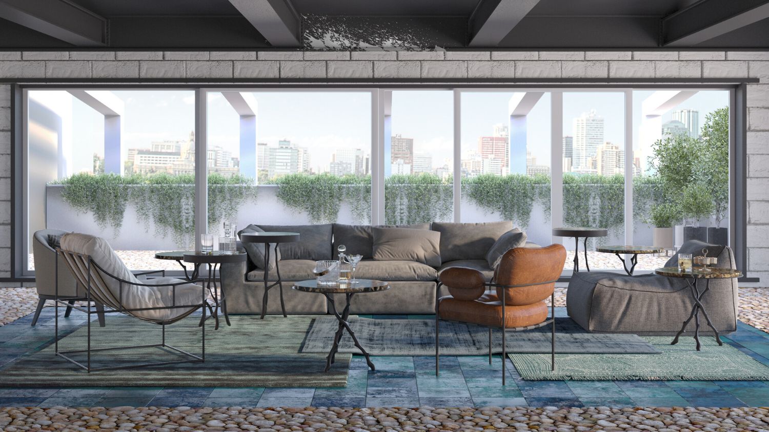 Визуализация гостинной с верандой в лофте 3ds max, v-ray
