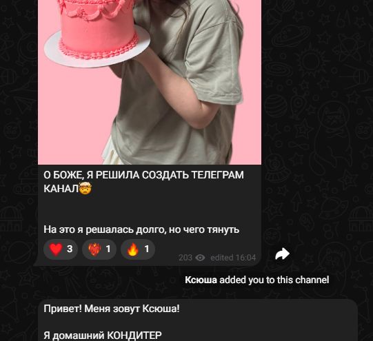 SMM для телеграм канала “Кондитер Ксения”, 2025