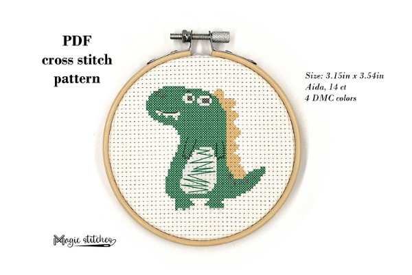 Little dino cross stitch pattern. Digital PDF pattern by Magic stitches