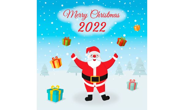 Christmas vector card 2022 design with Santa Claus and gifts