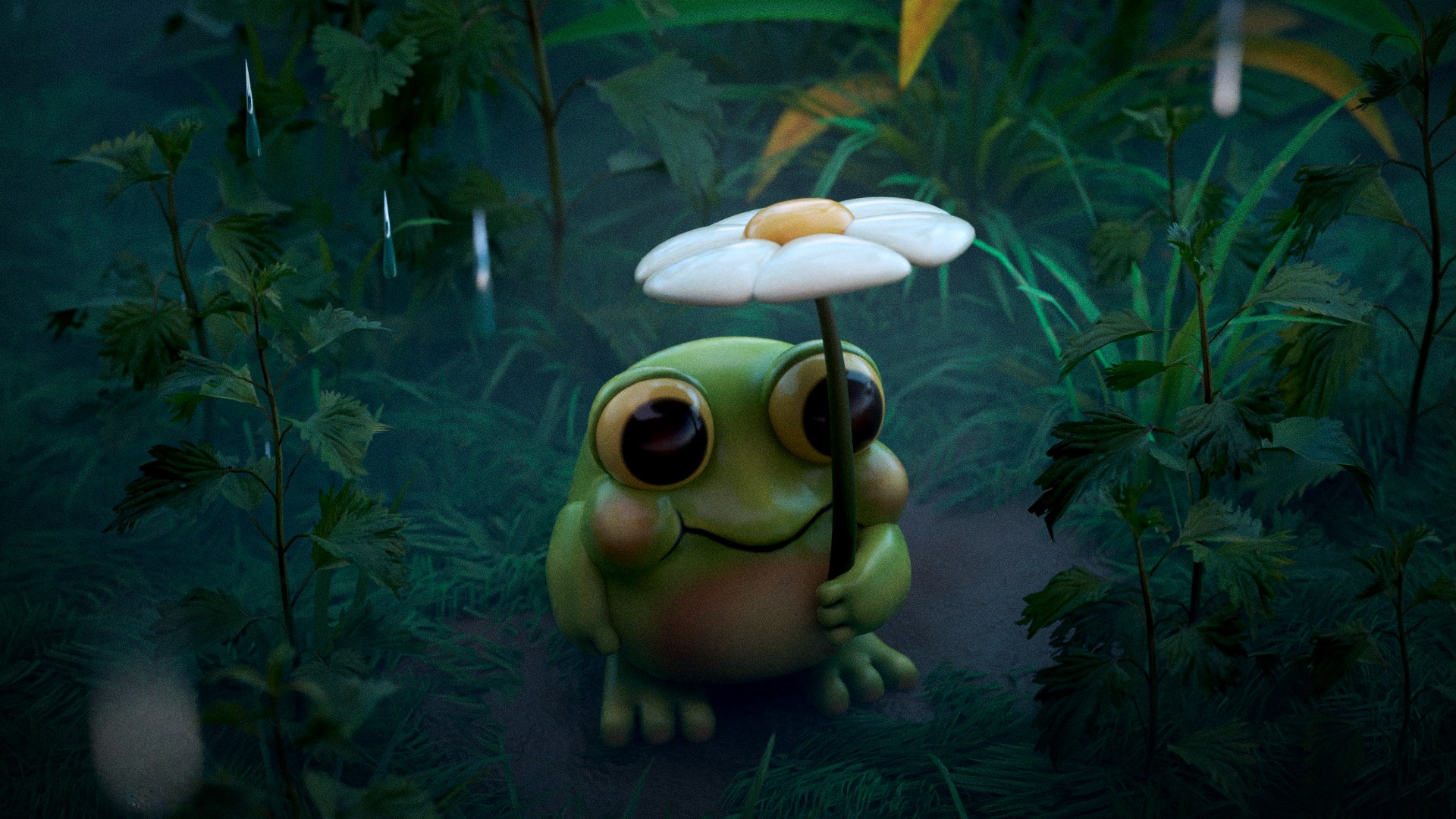 3D scene - "Frog and Rain"